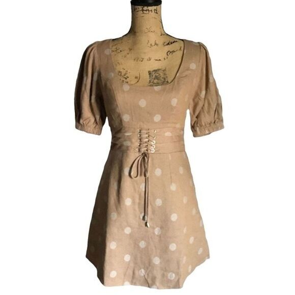 SAINTS + SECRETS Puff Sleeves Flattering Polkadot Mini Dress - Picture 1 of 11